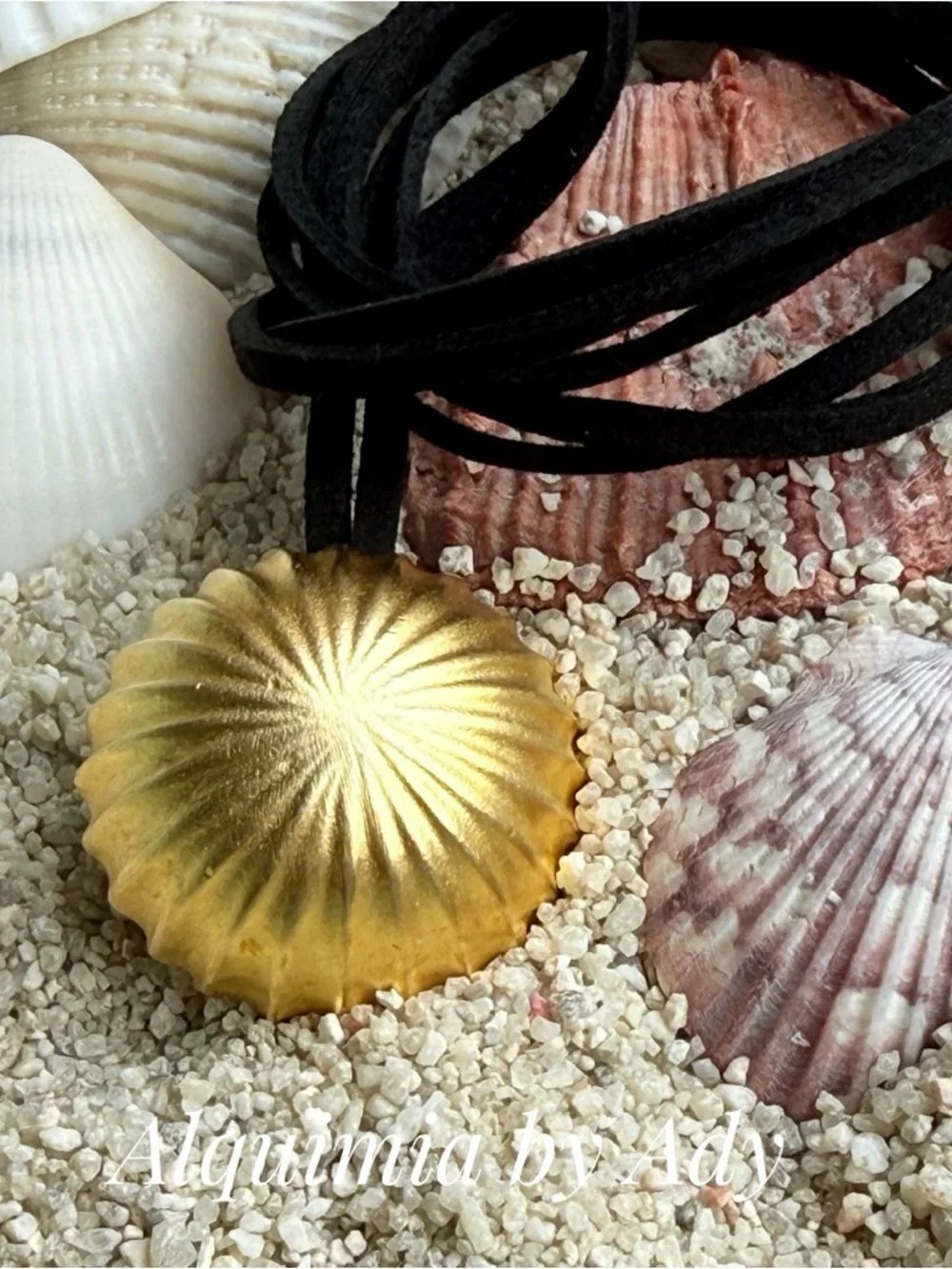 SUMMER Gold Shell Pendant on Black Suede Wrap